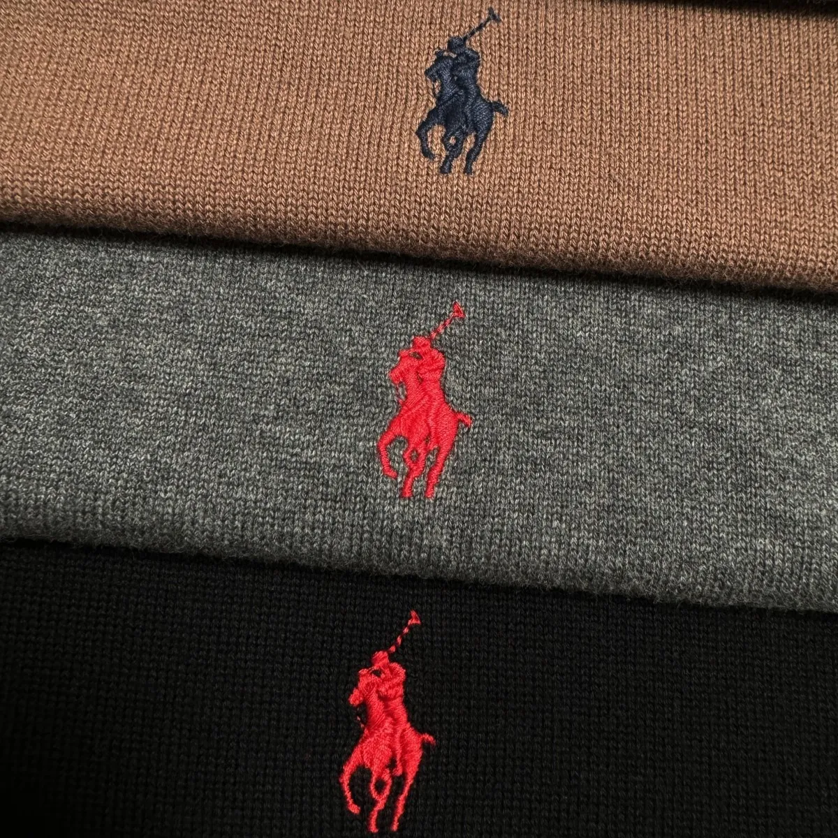 P190 M101#Ralph Lauren pony embroidered crew neck sweater Color: black, light gray, camel, dark gray, royal blue Size: M-XXL